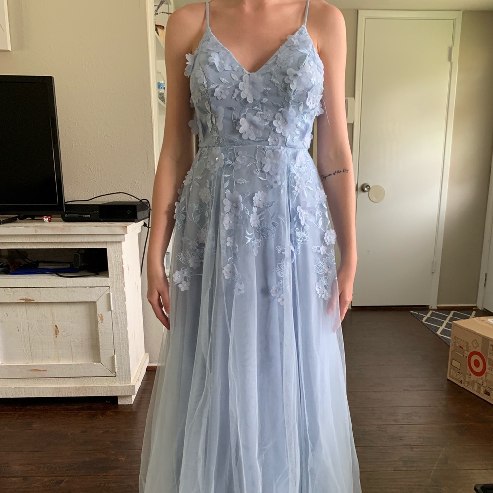 Baby Blue Floral Long Dress Size 1